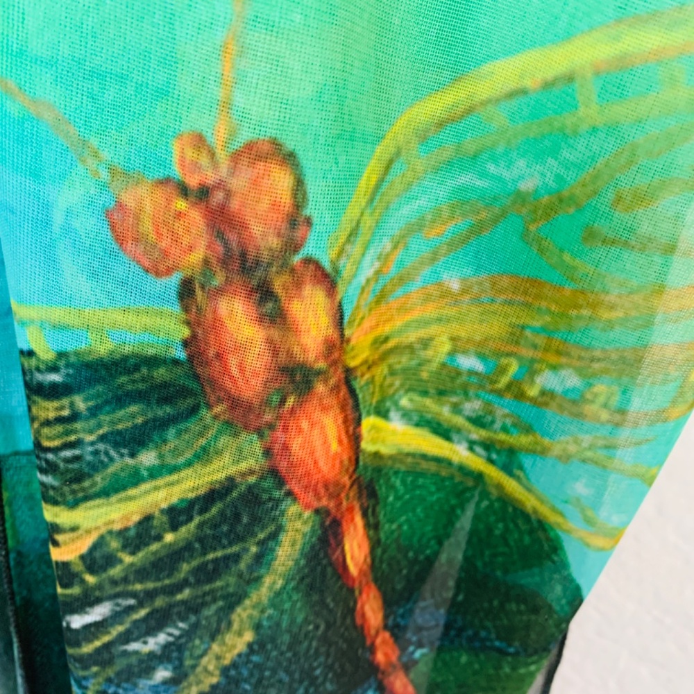 Le Galeriste Kimono Dragonfly Print Womens One Size Green Open Front Artsy Sheer - Picture 7 of 16
